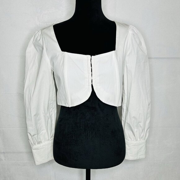 Mable White Front Clasp Long Sleeve Crop Top Sz M Stretch Corset - Picture 1 of 11